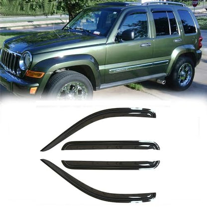 94428 Original Side Window Visor Deflector Rain Guard,Outside Mount Tape-on Shatterproof Dark Smoke,4pc Window Shades fit for 2002-2007 Jeep Liberty - size: 2002-2007 Liberty Outside Mount