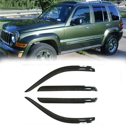 94428 Original Side Window Visor Deflector Rain Guard,Outside Mount Tape-on Shatterproof Dark Smoke,4pc Window Shades fit for 2002-2007 Jeep Liberty - size: 2002-2007 Liberty Outside Mount