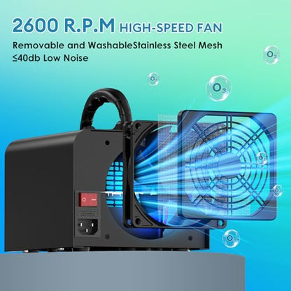 Ozone Generator 65,000mg/h,Commercial/Home Ozone Odor Eliminator, Portable High-capacity O3 Ion Deodorizer, Suitable for 4500 Square Feet of Cars, Pets, Kitchens, Smoke-filled Spaces(Black)