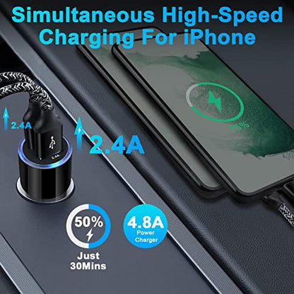 USB Car Charger, 2Pack 4.8A Fast Charging Dual Port USB Cigarette Lighter Adapter for iPhone 15 14 13 12 11 Pro Max SE XR X 8 7 6, iPad, Samsung Galaxy S23 S22 S21 S20 S10 S9 S8 S7 A51,Android,Kindle