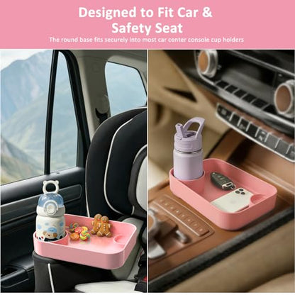 Car Seat Snack Tray for Toddlers, Reduces Mess Square Travel Tray Cup Holder Snack Tray, Durable Car Food Tray for Kids, Universal Fit Kids Travel Road Trip Essentials(Pink) - color: Pink