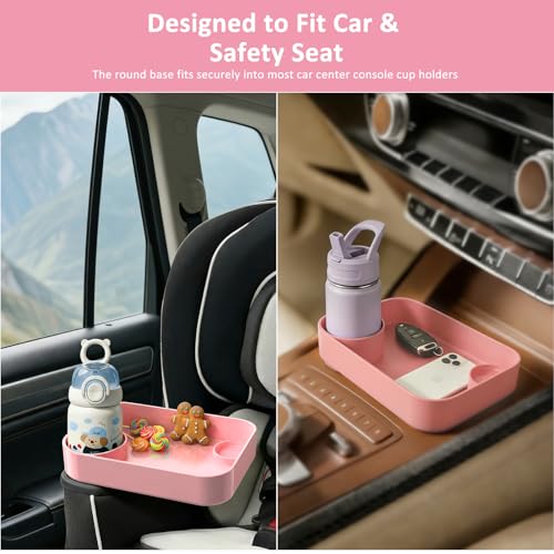Car Seat Snack Tray for Toddlers, Reduces Mess Square Travel Tray Cup Holder Snack Tray, Durable Car Food Tray for Kids, Universal Fit Kids Travel Road Trip Essentials(Pink) - color: Pink