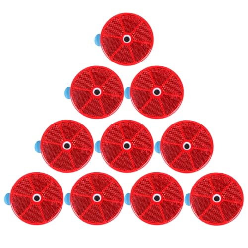 10 Pack Red Self Adhesive and Screw on Round Reflectors, DOT SAE Approval Road Safety Gate Posts Rear Reflectors for Mailboxes Driveway Trailer Caravan Tunnels Truck Tractor Boat Lorry - color: red self adhesive