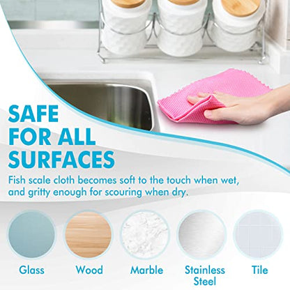 Streak Free Miracle Cleaning Cloths Easy Clean Nanoscale,Fish Scale Microfiber Window Mirror Glass Car Stainless Steel Cleaning,Lint Free Dish cloth Wine Glass Polishing Towel,Reusable,Pack 6,Blue - color: Blue