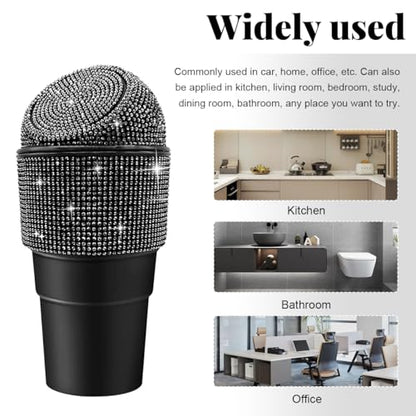 Yourkar Bling Car Trash Can with Lid, Sparkling Crystal Auto Garbage Can with Leak-Proof Lid, Multipurpose Waterproof Trash Bin for Automotive Home Office Kitchen Bedroom (Black) - color: Black