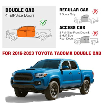 in-Channel Rain Guards for 2016-2023 Tacoma Double Cab, Window Deflectors Window Visors for Tacoma Accessories 2016-2023, 4 Full-Size Doors - size: 2016-2023 Tacoma Double Cab
