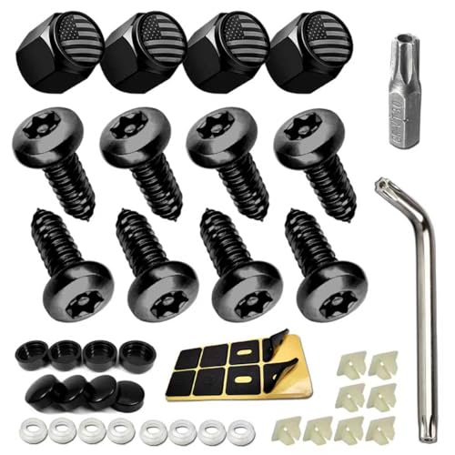Anti Theft License Plate Screws- Black Security Bolts Fasteners for Front Rear Tag Frame Holder, 1/4'' M6 Stainless Steel Car Truck Motorcycle Mounting Hardware Kit- Screws Caps Insert Nuts - color: Black-Self-tapping Bolts-8