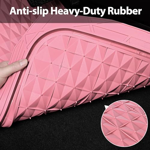 CAR PASS Heavy Duty Rubber Pink Car Floor Mats & Cargo Liners, Deep Dish All-Weather Trunk Mats Durable Anti-Slip 3D Rhombus Waterproof Trim to Fit Liner Universal Fit Auto,Sedan,SUV,Truck, Pink - color: pink with cargo liner