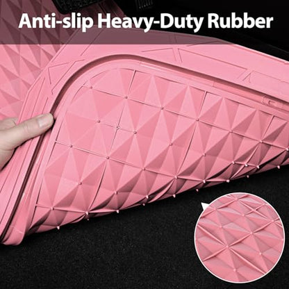 CAR PASS Heavy Duty Rubber Pink Car Floor Mats & Cargo Liners, Deep Dish All-Weather Trunk Mats Durable Anti-Slip 3D Rhombus Waterproof Trim to Fit Liner Universal Fit Auto,Sedan,SUV,Truck, Pink - color: pink with cargo liner