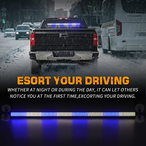XRIDONSEN 35 inch Traffic Advisor Light Bar 144 LED Blue White Emergency Lights Warning Flashing Safety Windshield strobe Firefighter Police Lights w/Controller for Law Enforcement Vehicles Trucks - color: Blue/White