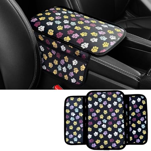 Dotesy Cow Pattern Car Center Console Cover,Microfiber Leather Car Armrest Pad Cushion with 2 Storage Bags,Universal Car Armrest Storage Box Car Interior Accessories for Most Vehicles (Colorful) - color: Colorful