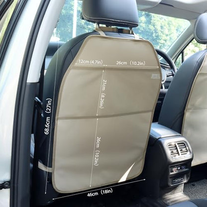Viaviat Car Seat Protector Large Kick Mat 2 Pack Durable Water Resistant Auto Seat Back Covers with 2 Mesh Pockets Protection Against Dust Mud Scratches (Beige-A, 2-Pack) - color: Beige-A, size: 2-Pack