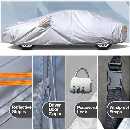 Kayme Car Cover Waterproof All Weather with Lock and Zipper, Sun Uv Rain Protection Outdoor, Fit Sedan (Up to 175 Inch) H1 - color: Silver, size: H1 Fit Sedan, Length (Up to 175 Inch)