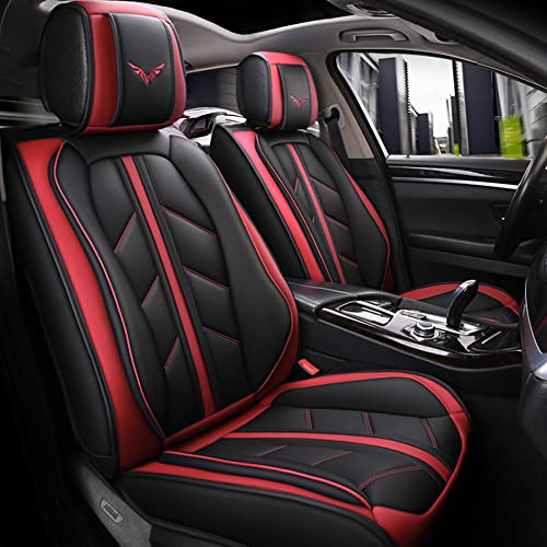 otoez Leather Car Seat Covers Full Set, Full Coverage Seat Covers for Cars, Waterproof Automotive Front & Back Seat Protector Universal Fit Most 5 Seats Car Sedan Truck SUV (Black & Red) - color: Red, size: Without Pillows