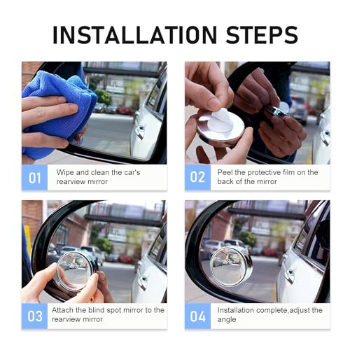 2 PCS Car Blind Spot Mirrors, 360-degree Adjustable Convex Glass with Anti-impact Frame, HD Wide Angle Convex Rearview Auxiliary, Universal Waterproof Self-adhesive Exterior for Car (Black)