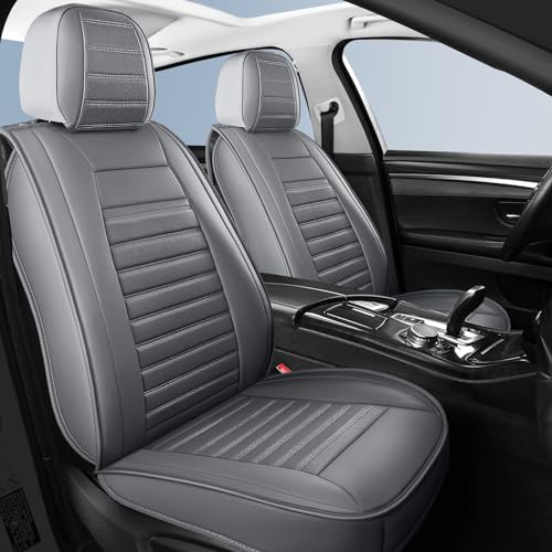HChengkikz Leather Car Seat Covers, Waterproof Horizontal Stripes Front and Rear Car Seat Cover, Breathable Automotive Seat Covers for Sedan SUV Pick-up Truck (5 PCS Full Set, Grey) - color: Style2 Gray, size: Full Seat
