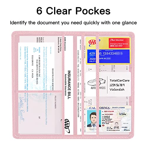 Valardoh Premium Car Registration and Insurance Card Holder, Car Document Holder for Cards, Driver License & other Essential Documents (Pink) - color: Pink