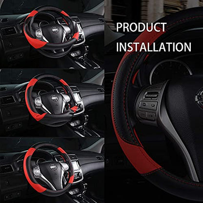 Leather Car Steering Wheel Cover, Non-Slip Car Wheel Cover Protector Breathable Microfiber Leather Universal Fit for Most Cars(Black) - color: Black