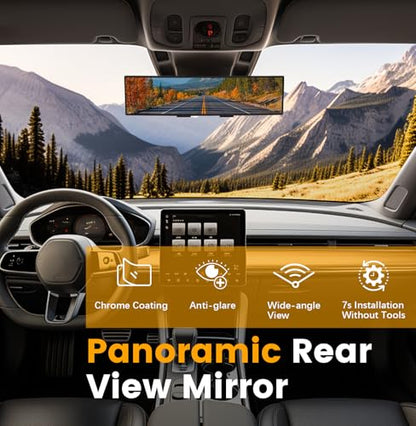 Rear View Mirror, Chrome Anti-glare Panoramic Rear Mirrors Universal 12 Inch Convex Car Interior Clip on Extra Big Wide Angle Rearview Mirror Extender to Reduce Blind Spot for Car SUV Trucks - size: 12 Inch