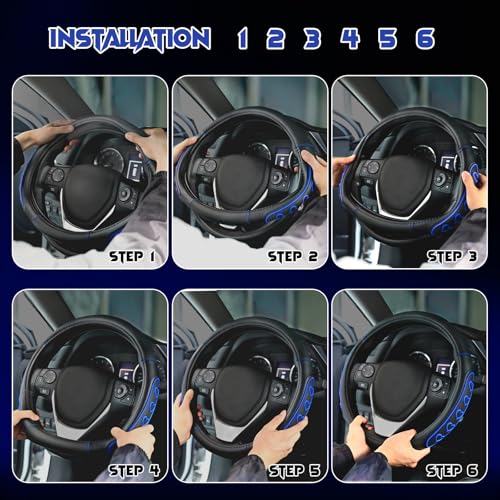 Ventilated Heart-Shaped Steering Wheel Cover with Anti-Slip Leather Grip. Compatible with Ford, Toyota, Honda, Nissan, and Chevrolet Vehicles for 14.5-15.2 inch Round Steering Wheels. - color: Love Blue