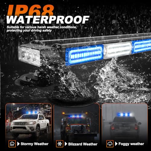 ASPL 26inch 126 LED Rooftop Emergency Strobe Lights Bar Double Side Flashing Safety Warning Traffic Advisor Light Bar Hazard Snow Plow Light for Trucks Vehicles Construction Tow Pickup(Blue/White) - color: Blue/White