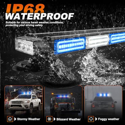 ASPL 26inch 126 LED Rooftop Emergency Strobe Lights Bar Double Side Flashing Safety Warning Traffic Advisor Light Bar Hazard Snow Plow Light for Trucks Vehicles Construction Tow Pickup(Blue/White) - color: Blue/White