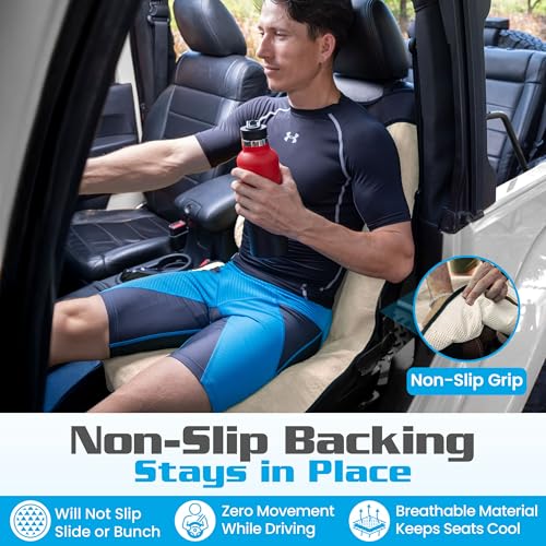 HAPPEGEAR Happeseat Waterproof Car Seat Cover & Protector – Universal Fit Car Seat Towel Cover – Non-Slip Backing, Easy Install & Storage, Machine Washable, Fits Front & Back, Sand - color: Sand
