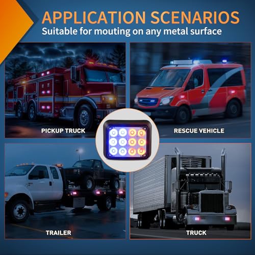 Nilight 12LED Magnetic Wireless Trailer Lights 2PCS Rechargeable Portable Hazard Beacon Warning Light Red and Blue Emergency Strobe Light for Trucks Trailers Vehicles Cars Bus Surface Mount - color: 12LED Blue Red