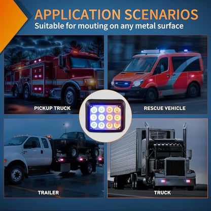 Nilight 12LED Magnetic Wireless Trailer Lights 2PCS Rechargeable Portable Hazard Beacon Warning Light Red and Blue Emergency Strobe Light for Trucks Trailers Vehicles Cars Bus Surface Mount - color: 12LED Blue Red