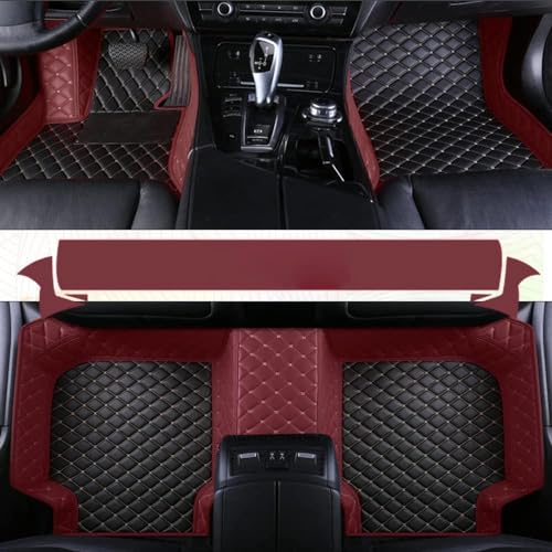 Custom Floor Mats for Cars，Luxury Full Coverage All Weather Car Floor Mats，Leather Car Mat Set ， Floor Mats for 99% of Cars, Trucks & SUVs (Border Wine red, Medium Black Rice) - color: Border wine red, medium black rice
