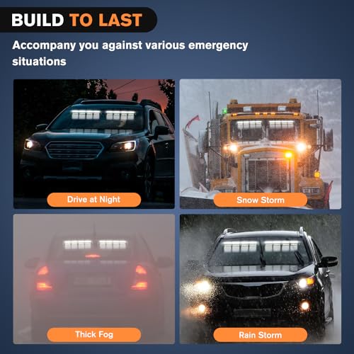 Nilight 32LED White Emergency Dash Strobe Lights with Controller Suction Cups Warning Hazard Interior Front/Rear Windshield Deck Split Light Bar for Trucks Construction Vehicles - color: White