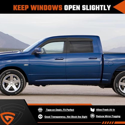 Rain Guards Fit for Dodge Ram 1500 Crew Cab 2009 2010 2011 2012 2013 2014 2015 2016 2017 2018, Tape-On Side Window Deflector Durable 2009-2018 Ram 1500 Crew Cab Rain Guard Black 4 PCS - size: Fit for Dodge Ram 1500 Crew Cab 2009-2018