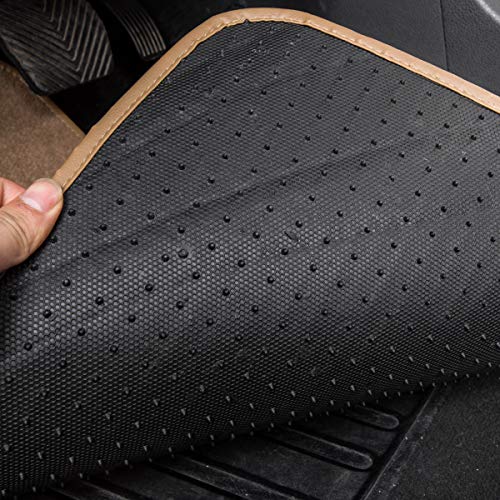 CAR PASS Beige Car Floor Mats, Edge Leather Waterproof Car Mats with Double Stitch Line and Anti-Slip Backing Design, Fit 95% Automotive,SUVS,Sedan,Vans (Pure Beige) - color: Pure Beige