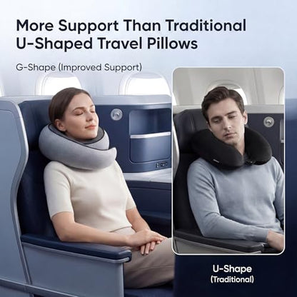 Memory Foam Neck Travel Pillow – 360° Adjustable Support, Breathable Washable Cover, Eye Mask & Earplugs, Carry Bag – Compact Airplane Pillow for Plane/Car/Train/Office (Grey)