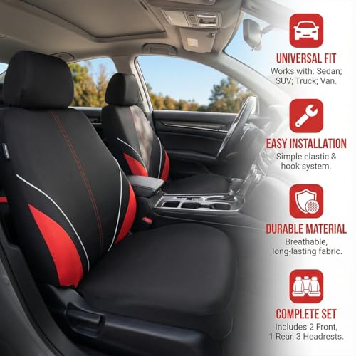 Mandark Car Seat Cover Full Set, Beathable Waterproof Heavy-Duty Vehicle Front and Rear Split Bench Seat Covers, Auto Interior Chair Protector, Universal for SUV Automobile Truck (Red) - color: Red
