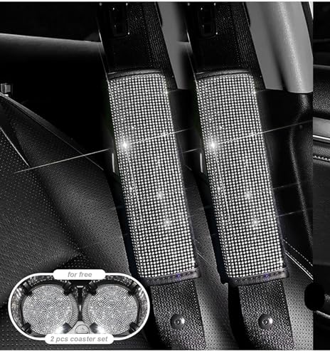 2PCS White Bling Car Seatbelt Strap Covers for Women Girls - Crystal Rhinestone Velvet Shoulder Pad Protector - Diamond Shine Safety Shoulder Pad, Car Decor Interior Accessories - color: A-White 2