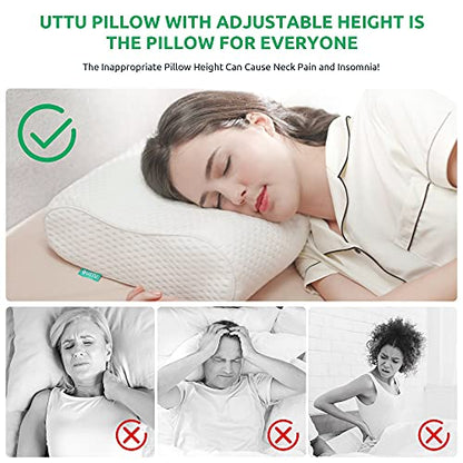UTTU Cervical Pillow for Neck Pain Relief, Memory Foam Neck Pillow for Sleeping, Adjustable Orthopedic Sandwich Pillow, Contour Cooling for Side Back Stomach Sleeper, Queen(23.6"×14"×5.2"/4.5") - size: Queen Size