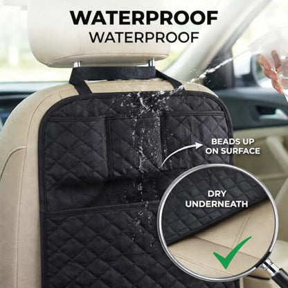 SAVUK 2 Pack Car Back Seat Cover 3 Pocket + 1 XLarge Pocket Organizer Protector from Dirt Scratches Mud Fit All Automotive Model Waterproof Durable Preventing the Impact of Children Kick 17"x25"