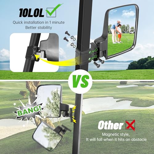 10L0L Golf Cart Mirror No Drilling Side Mirrors Universal for Yamaha, Club Car, EZGO, Folding Side Rear View Mirrors Adjustable 180 Degree HD Glass - style: Only Side Mirrors
