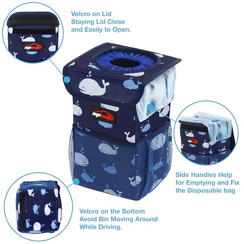 EPAuto Waterproof Car Trash Can with Lid and Storage Pockets, 1.8 Gallon, Blue - color: Blue