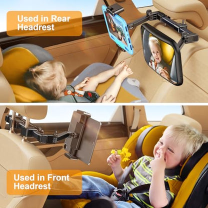 TAZENI Baby Car Mirror, 2 in 1 Car Mirror for Baby with Tablet Holder for Headrest, Safety Original Clarity for iPad Holder Mount, New Born Essentials, Crash Tested & Certified
