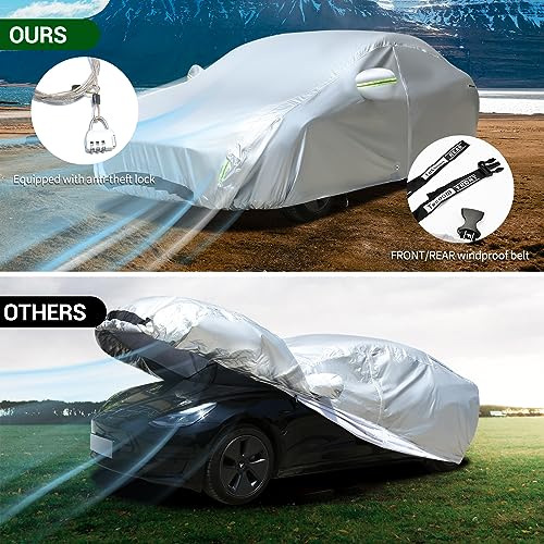 TECOOM Car Cover Fit for Tesla Model 3 - Waterproof All Weather, 2017-2023 Model 3 Cover with Fleece Lining, Ventilated Mesh, Charge Port Opening, Zipper Door, Trunk Opening - size: Tesla: Model 3