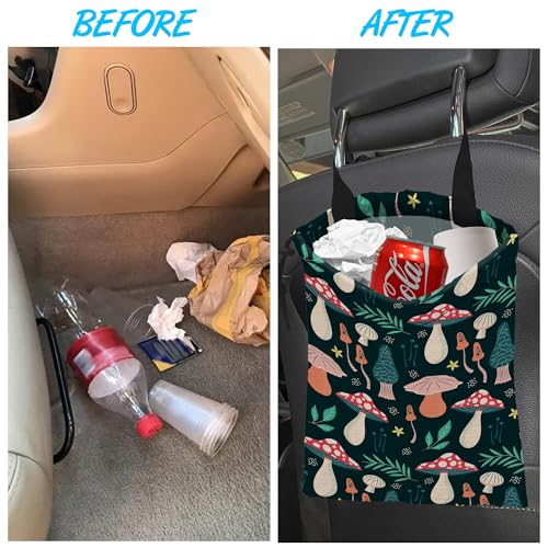 Car Trash Bag Mushroom Car Garbage Bag Hanging Car Trash Can for Back Seat with Drawstring - color: Mushroom