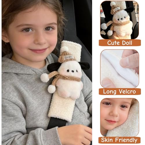 2 PCS Seat Belt Cover Pad, Cute Kawaii Animal Dog Seatbelt Covers for Kids and Adults, Winter Plush Fluffy Soft Seat Belt Cover, Cartoon Seatbelt Cushion,Car Seat Strap Pads (G-Dog(Khaki)) - color: G-Dog(Khaki)