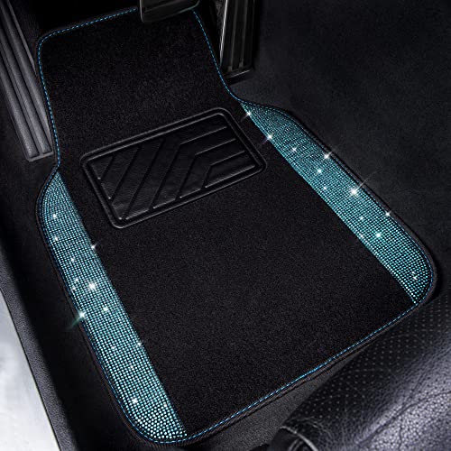 CAR PASS Bling Rhinestones Diamond Waterproof Car Floor Mat, Crystal Sparkly Shining Glitter Carpet, Anti-Slip PVC Heel Pad Universal for Interior Auto SUV,Sedan,Van,4pcs Girly Women Mint Teal Diamond - color: Mint Diamond