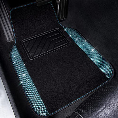 CAR PASS Bling Rhinestones Diamond Waterproof Car Floor Mat, Crystal Sparkly Shining Glitter Carpet, Anti-Slip PVC Heel Pad Universal for Interior Auto SUV,Sedan,Van,4pcs Girly Women Mint Teal Diamond - color: Mint Diamond