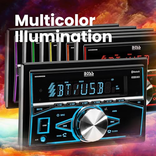 BOSS Audio Systems 820BRGB Car Stereo - Double Din, Bluetooth, No CD DVD Player, AM/FM Radio Receiver, Multi Color Illumination, Aux in, USB - style: Stereo No CD