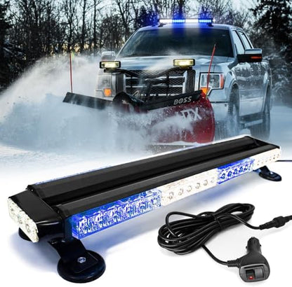 26'' 54 LED Emergency Strobe Rooftop Flashing Light Bar, Double Side Hazard Warning Beacon Safety w/Magnetic for Tow Vehicles Firefighter Cars Trucks Traffic Security,White&Blue&White - color: White & Blue Mix, size: 26''
