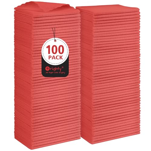 Orighty Cleaning Cloths, Shop Towels 100 Pack, Shop Rags Reusable, Microfiber Cleaning Rags Bulk for Cars, Multi-Purpose Lint Free Towels for Automotive, Mechanic, Kitchen, 11.5’’ x 11.5’’, Red - color: Red, size: 100 Pack