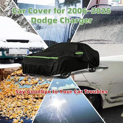 Car Cover for Dodge Charger 2006-2026, Custom Fit Waterproof All-Weather Full Car Cover for SXT, R/T, Scat Pack, Windproof Outdoor Full Cover with Driver-Side Zippered Door, UV-Resistant and Dustproof - size: for Dodge Charger